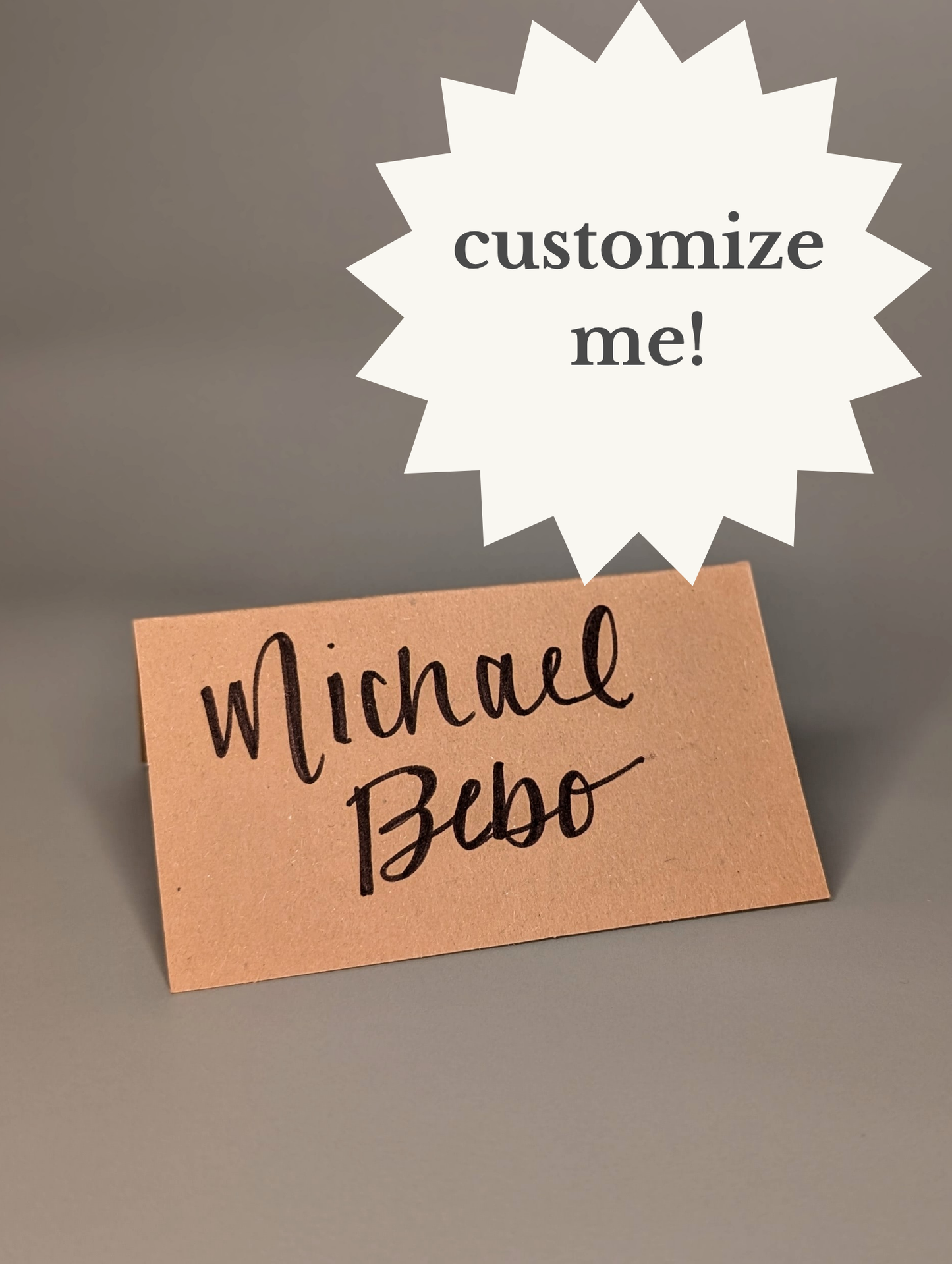 Rustic Kraft Calligraphy Place Cards – Handwritten Tent Cards for Weddings & Events (2" x 3.5")