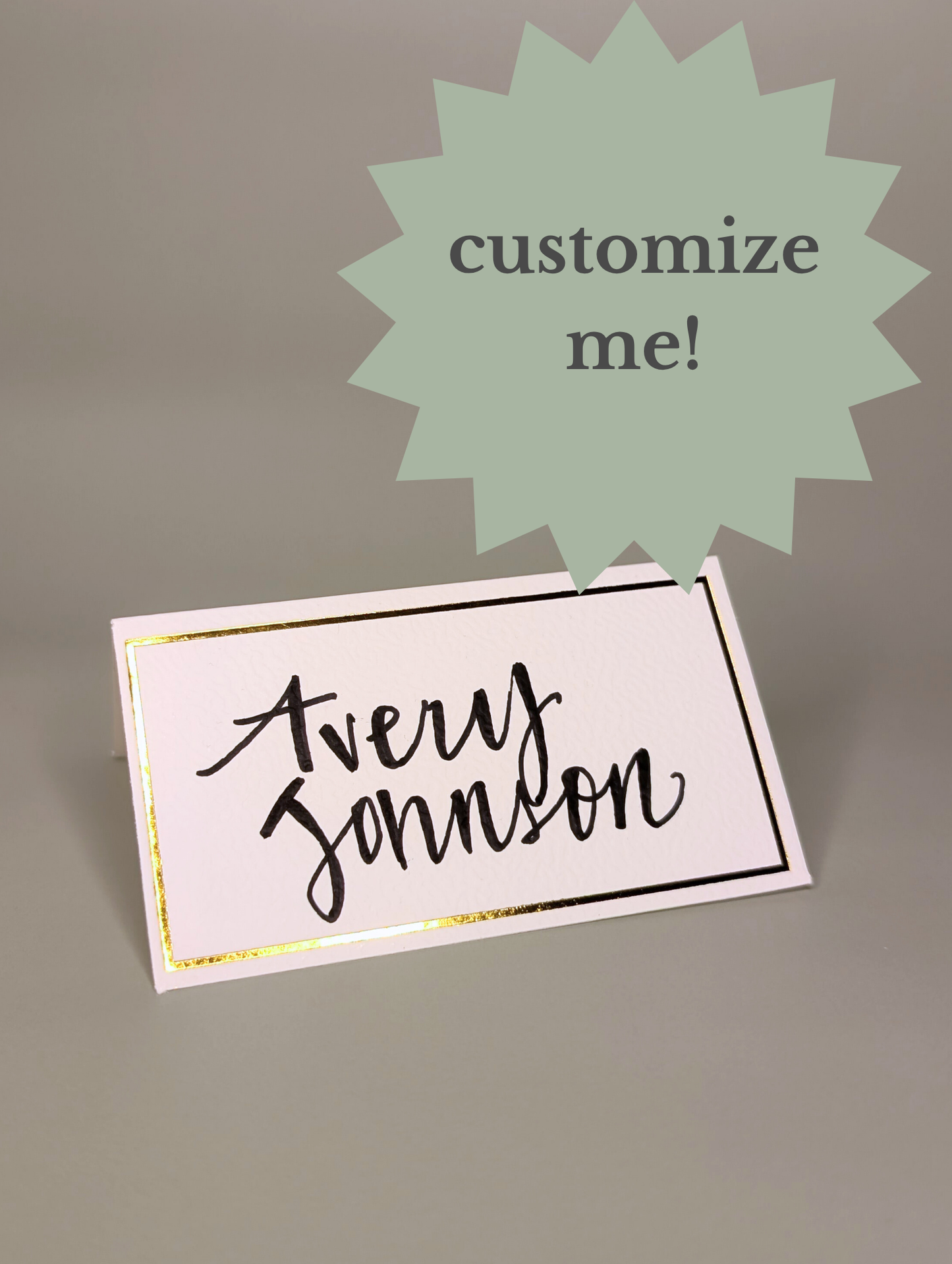 Elegant White & Gold Calligraphy Tent Cards – Wedding Place Cards or Event Table Markers
