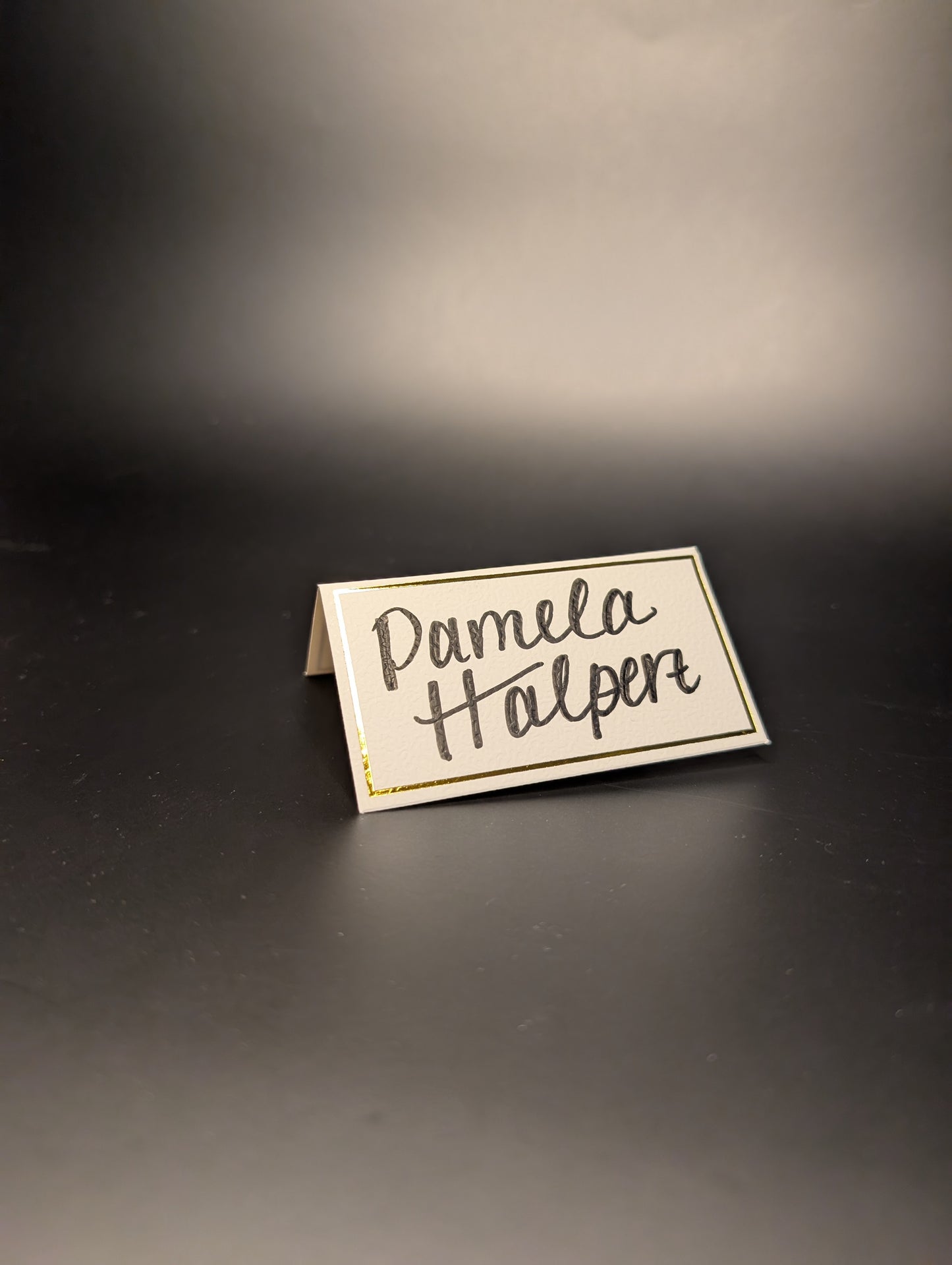 Elegant White & Gold Calligraphy Tent Cards – Wedding Place Cards or Event Table Markers