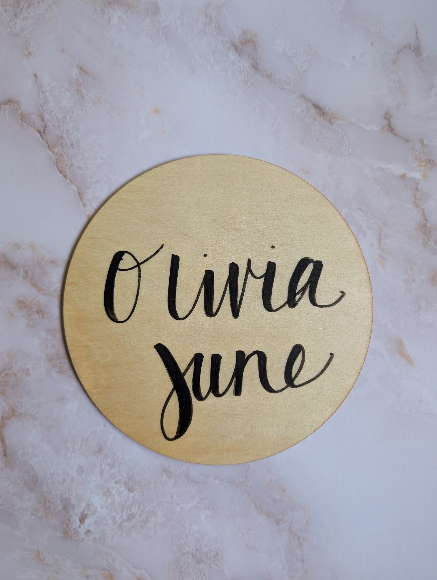 Custom Hand-Painted Baby Name Disc – Personalized Newborn Photo Prop (6")